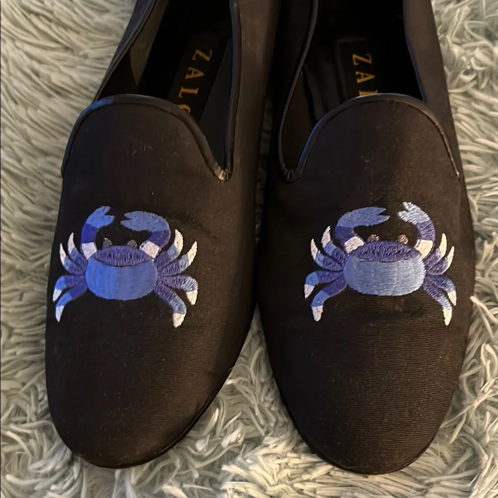 ZALO Black Flats with Blue Crab Embroidery EUC 9 - Picture 3 of 6
